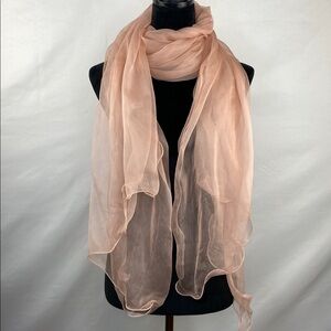 Vintage Y2K Laura Biagiotti 100% Silk Light Pink Frill Hem Chiffon Scarf 40”X78”